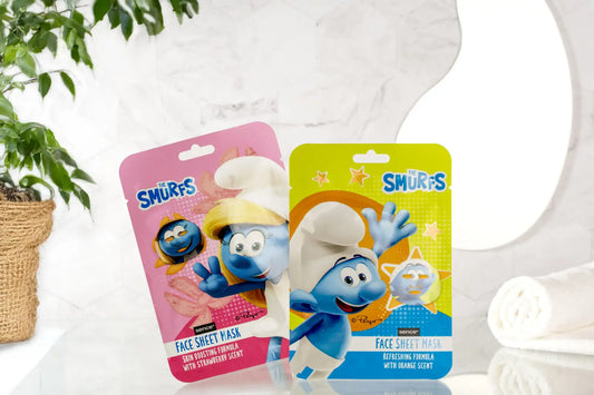 THE SMURFS lakštinė veido kaukė, tinkanti jaunai odai