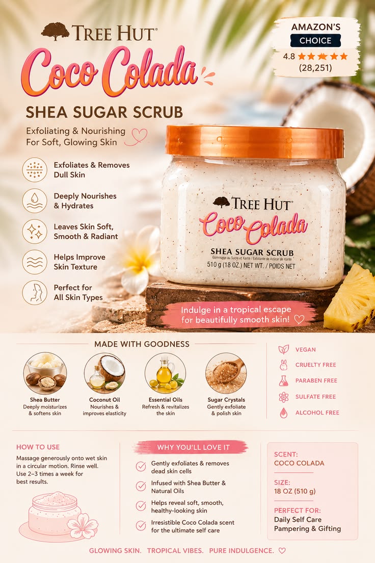 TREE HUT COCO COLADA kūno šveitiklis, 510 g.