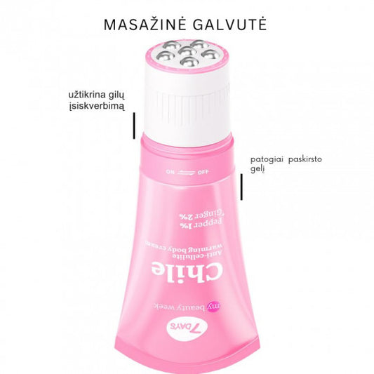 Anticeliulitinis šildantis kūno kremas su masažo funkcija, 130 ml