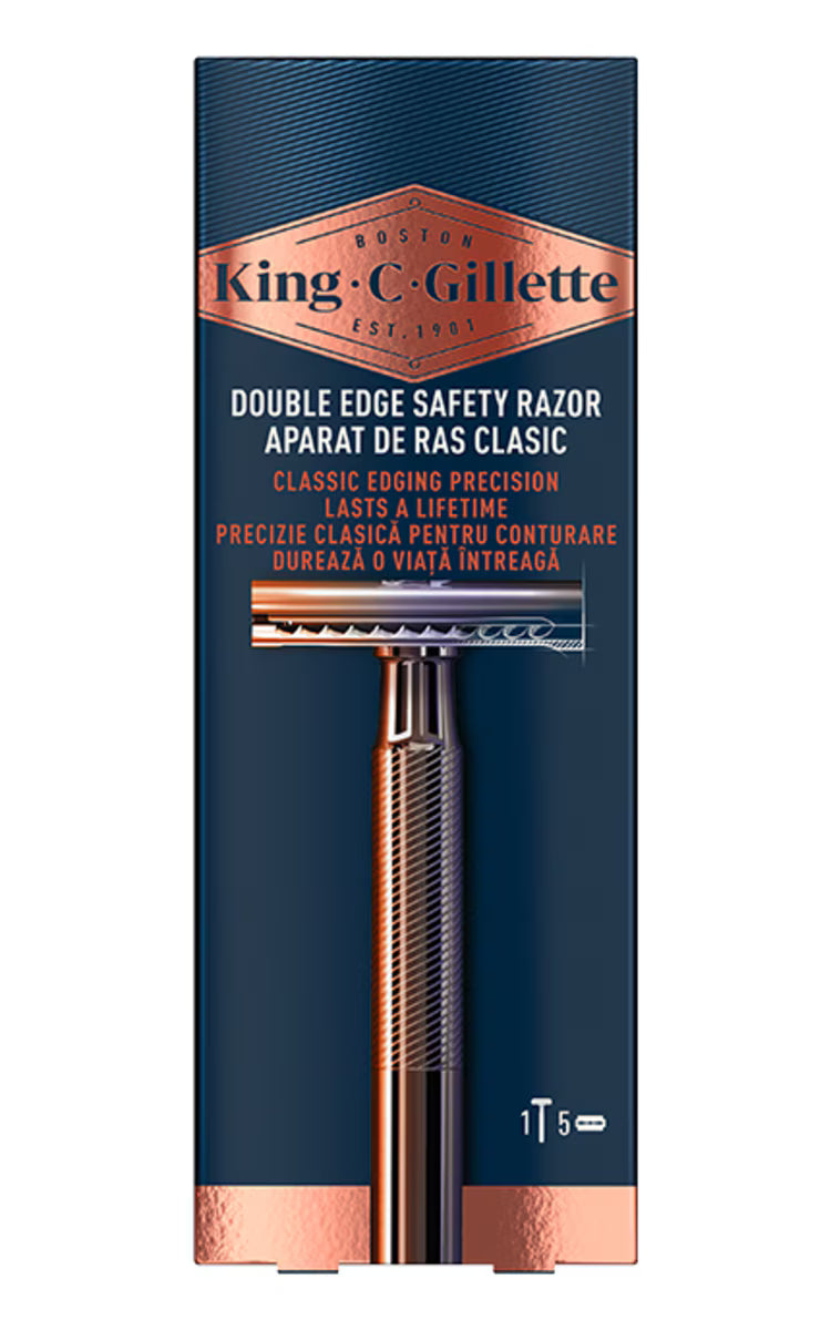 GILLETTE KING C GILLETTE daugkartinis skustuvas + skustuvo peiliukai, 5 vnt.