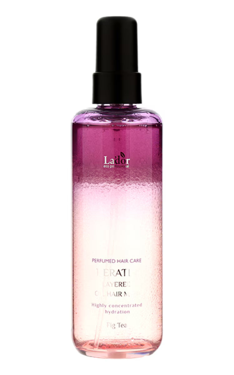 LADOR, FIG TEA, KERATIN PURPLE MIST, sloksniuota, aliejinė plaukų dulksna, 130 ml.
