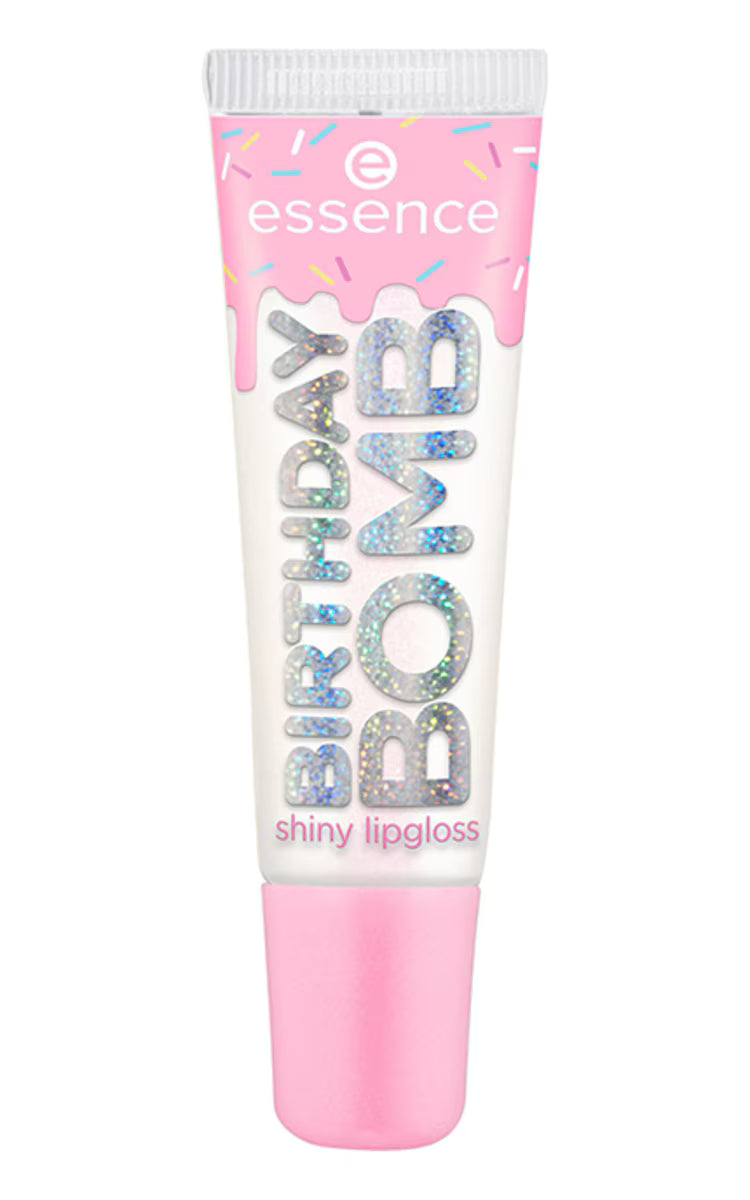 ESSENCE, BIRTHDAY BOMB, SHINY LIPGLOSS, lūpų blizgesys, 01 CAKE MY DAY, 10 ml.